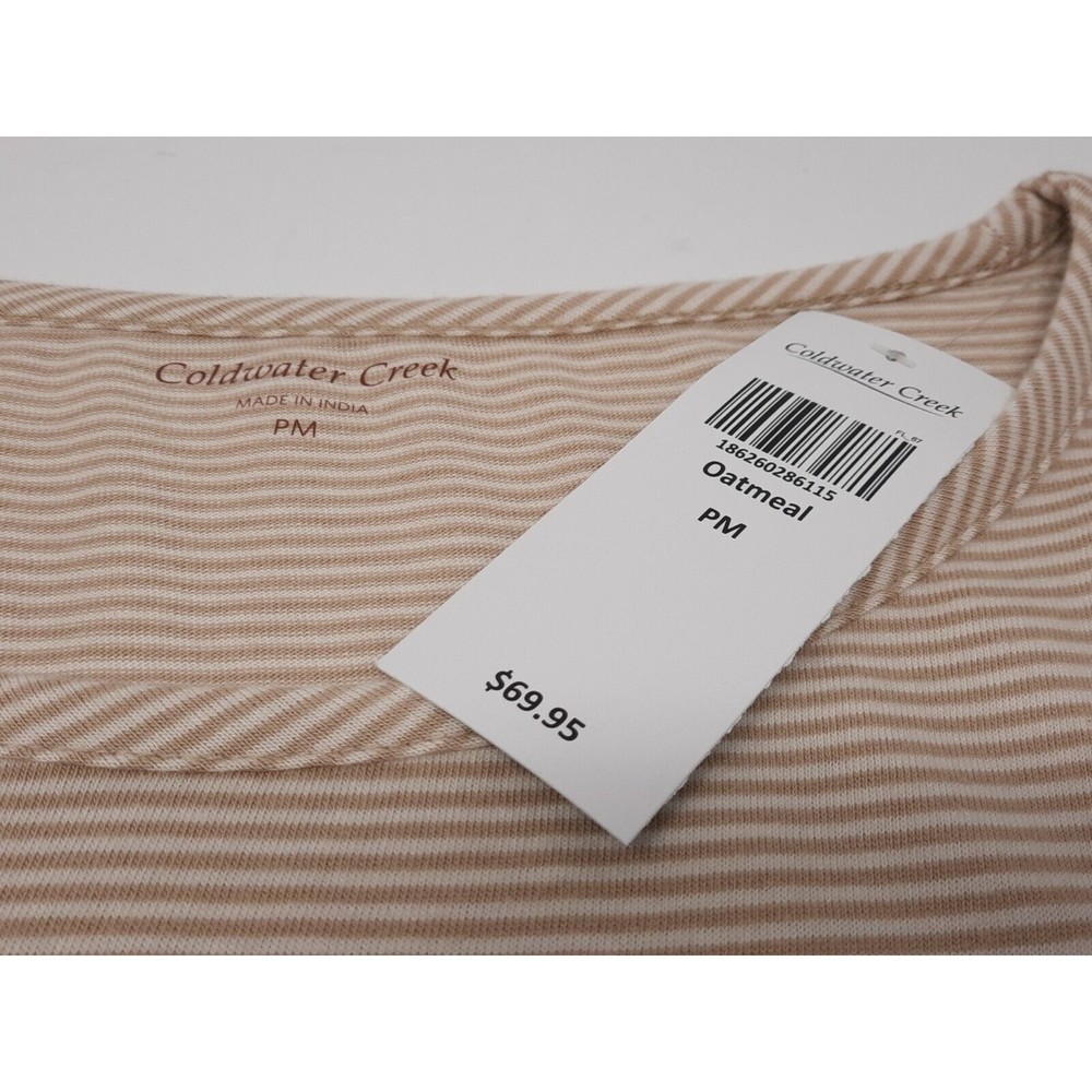 Coldwater Creek Women's Petite size M Fresca Striped 3/4 Sleeve Top Tan $70 NEW - Picture 3 of 7